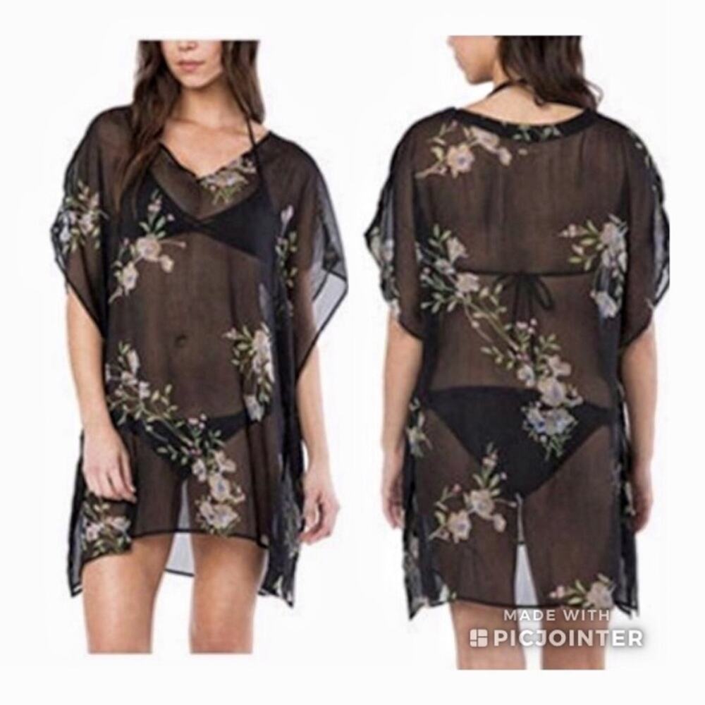 O’Neill Sheer Black Bali Floral Swim Coverup NWT Small
